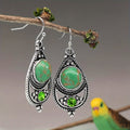 [Vintage Boho Earrings] Green Aventurine Vintage Boho Dangling Earrings | Alloy, English Style, Stainless Steel Ear Needle, for Daily Wear, Office, Street, Party, Vacation, Gift