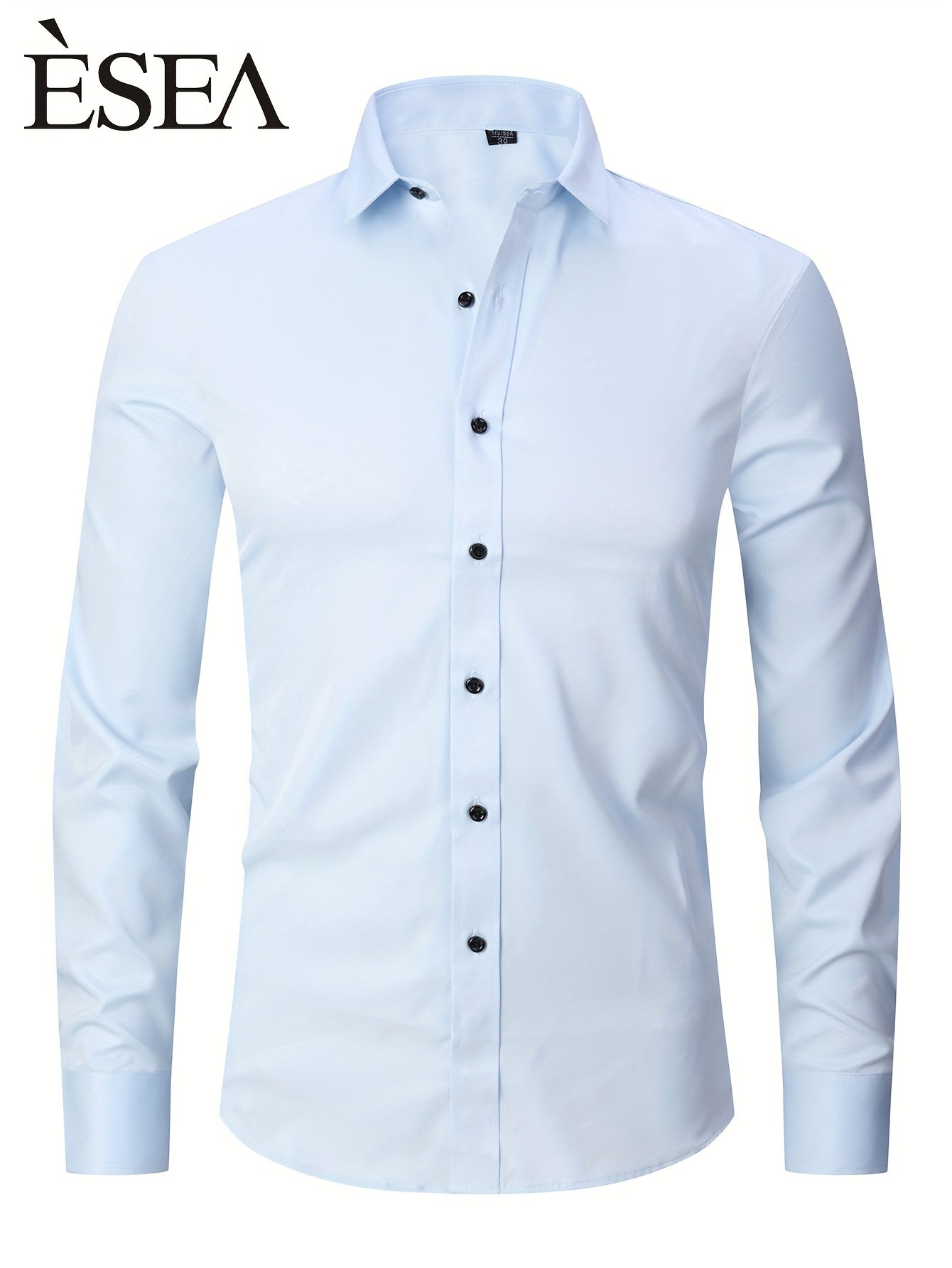 Men'S Stretch Slim-Fit Formal Shirt Without Pockets, Light Business Turn- Collar Long-Sleeved Shirt, Men'S Business Shirt, Wrinkle-Resistant And Durable Solid Color Formal Long-Sleeved Shirt with Buttons And Pockets, Suitable