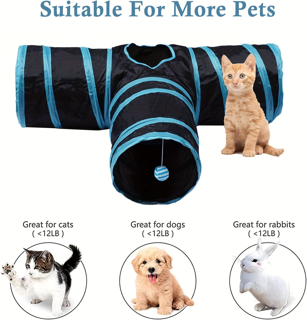Cat Tunnel for Indoor Cats Large with Play Ball 2/3/4/5 Way Collapsible Interactive Peek Hole Pet Tube Toys for Puppy, Kitty, Kitten, Rabbit