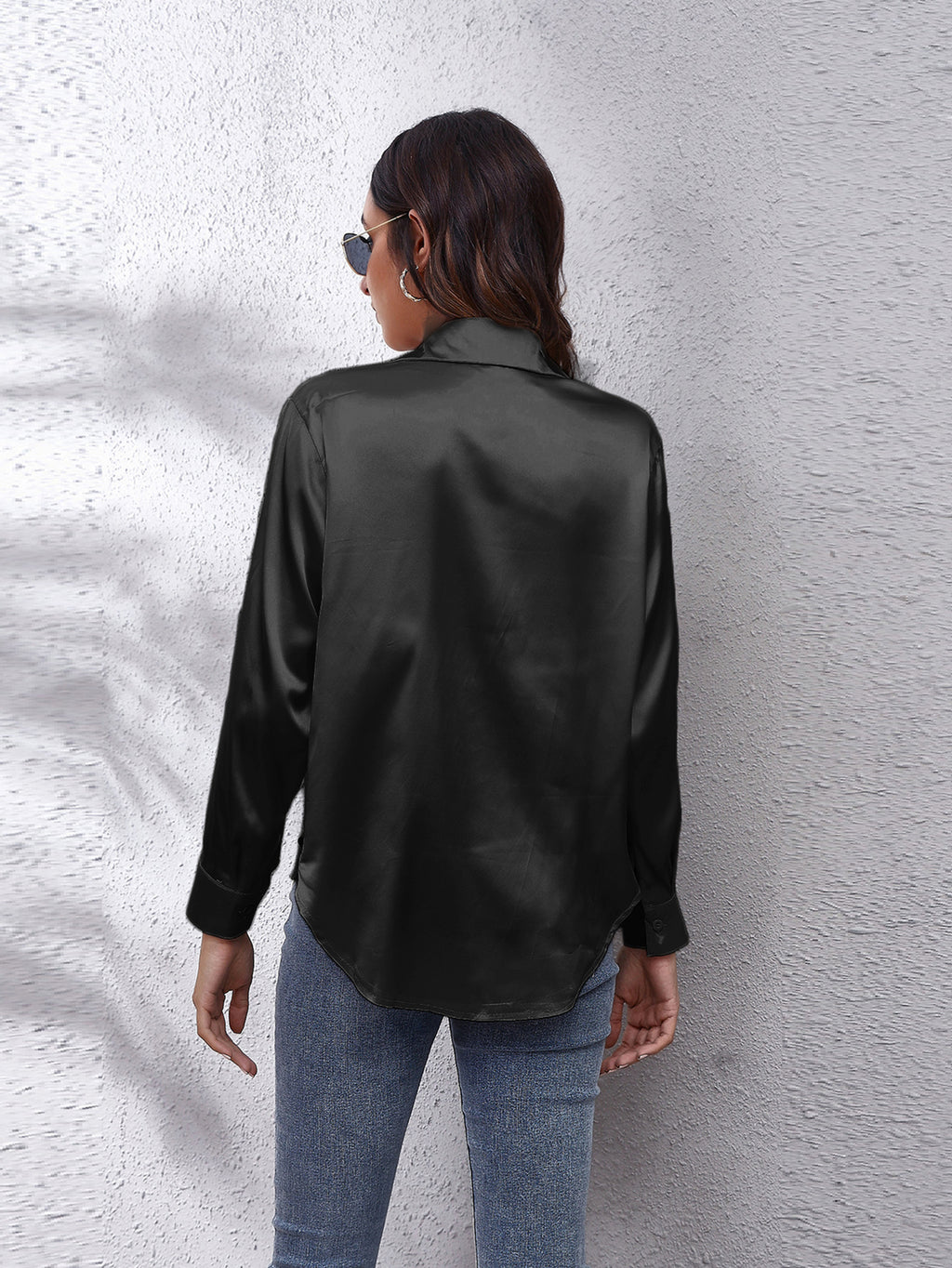Hot Style In-Kind Shooting Satin Shirt Women'S Satin Imitation Long-Sleeved Shirt New European And American Cross-Border Women'S Clothing