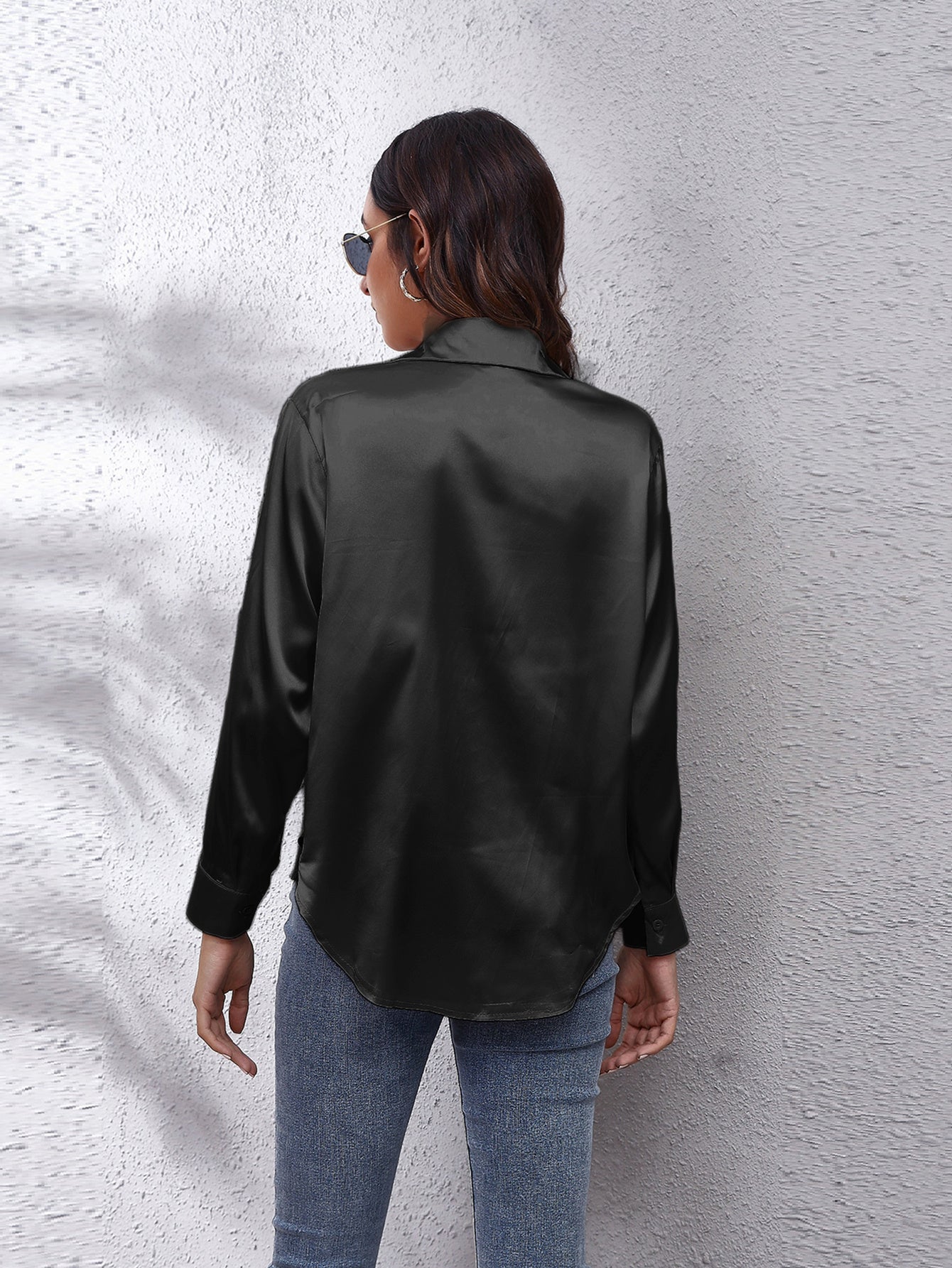 Hot Style In-Kind Shooting Satin Shirt Women'S Satin Imitation Long-Sleeved Shirt New European And American Cross-Border Women'S Clothing