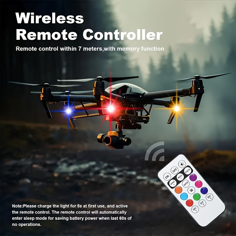 4/6pcs 8-Color High-Brightness Wireless LED Strip Lights with Remote Control, USB Charging, Anti-Collision Lighting for Drones, Aircraft, Motorcycles, and Bikes