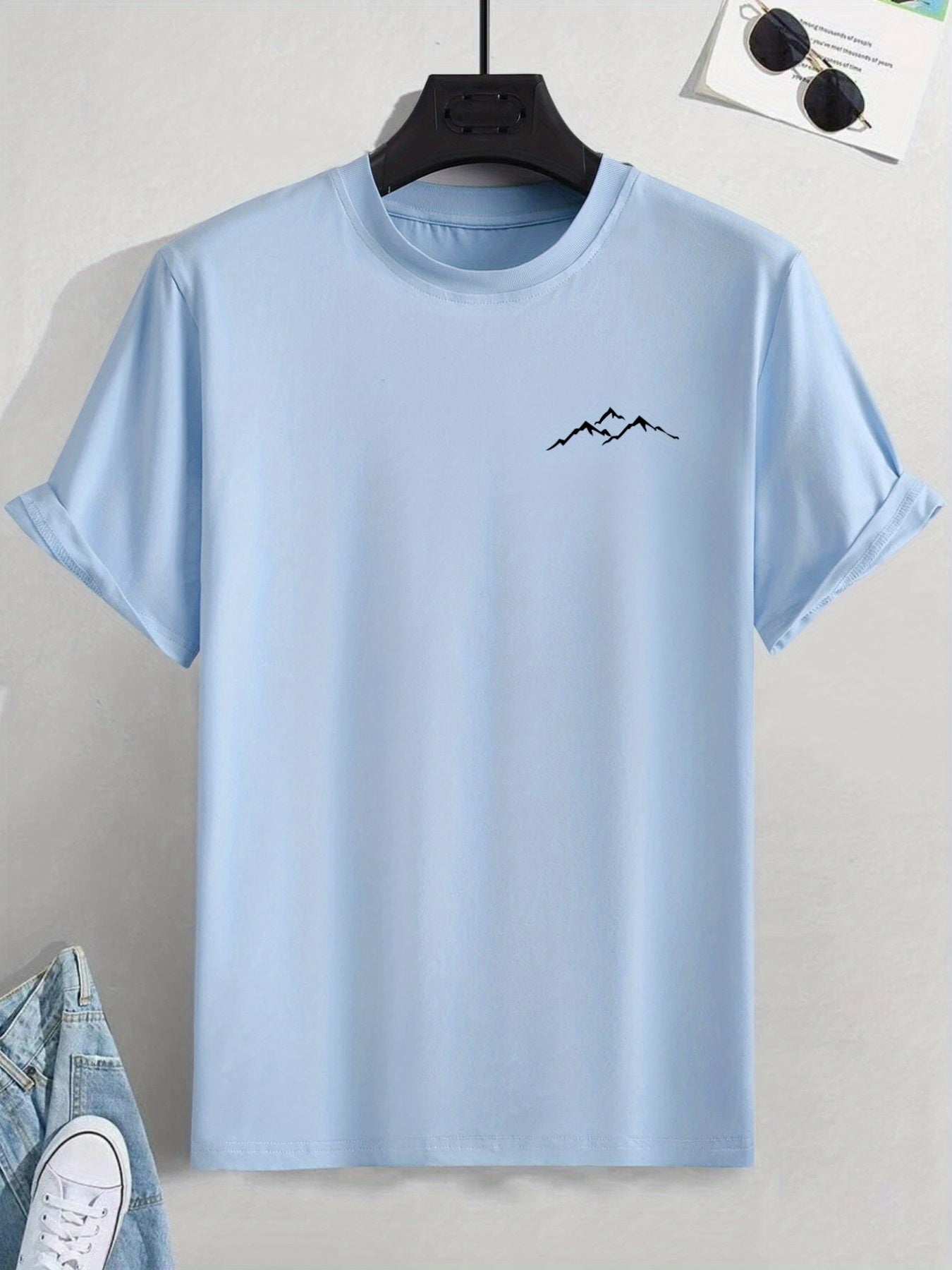 Plus Size Mountain Men's Casual Trendy Graphic Print Comfortable Crew Neck Short Sleeve T-shirts, Summer Oversized Loose Tees