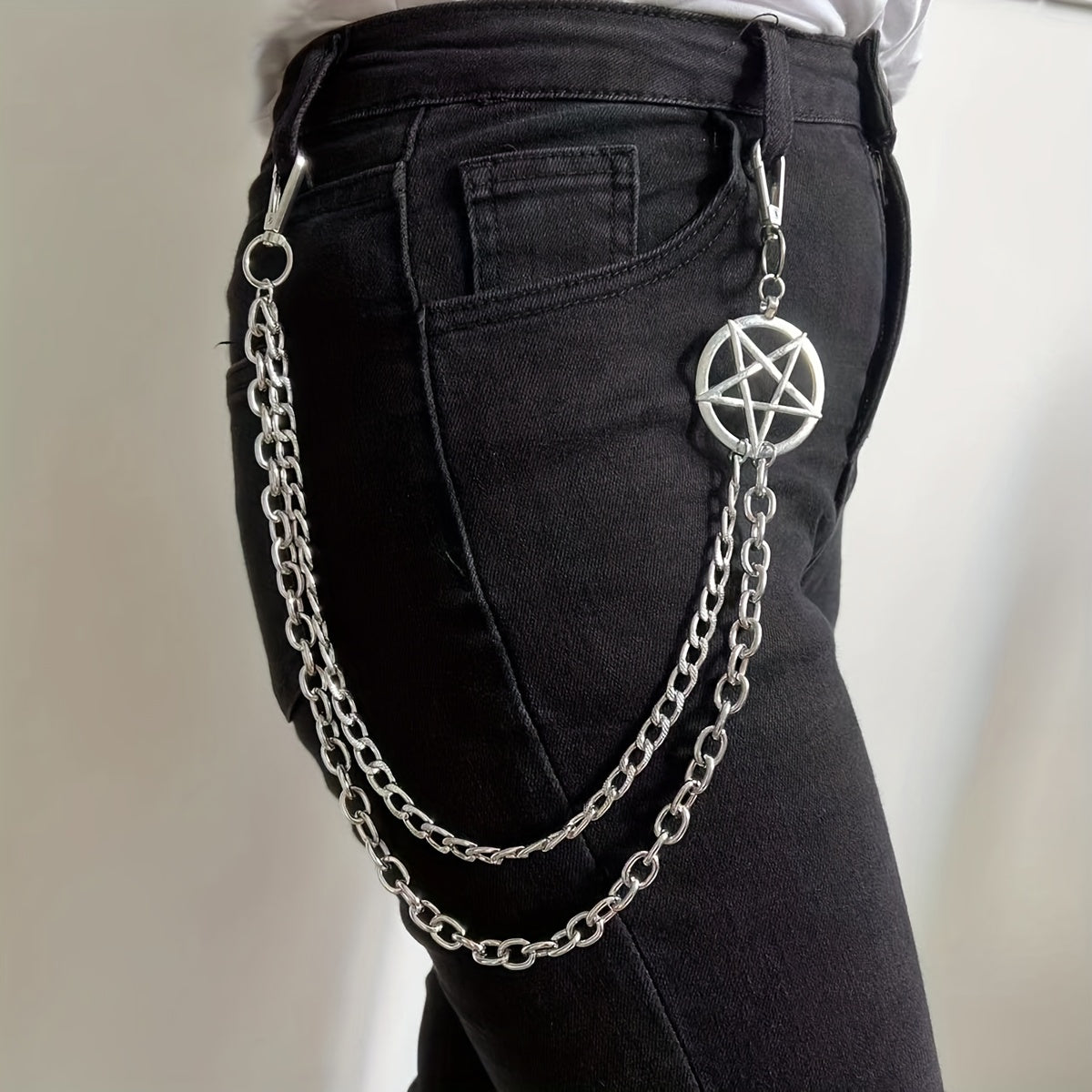 Punk Pentagram Pants Jeans Chain Keychains Trouser Biker Chains Harajuku Goth Jewelry Gothic Rock Accessories for Men Women
