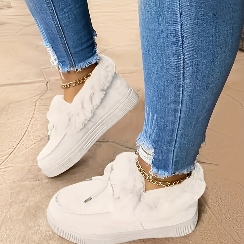 New Women Winter Ankle Boots Snow Boots Plush Warm Slip-on Ladies Shoes Flats Plus Size