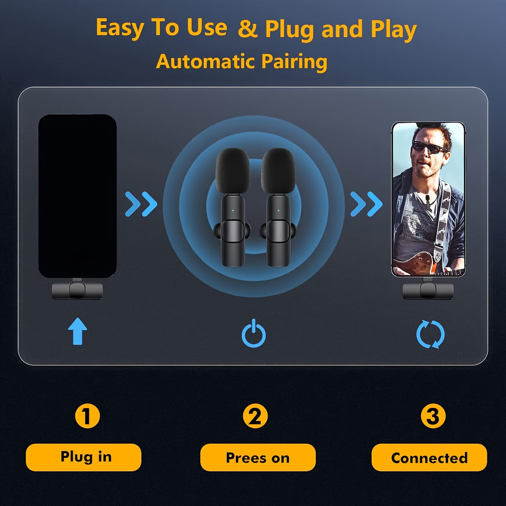 Professional Wireless Microphone, Smartphone, Laptop, Wireless Omnidirectional Condenser Recording Microphone, for Interviews, Video Podcasts, Video Logs, New Year Gift for Him