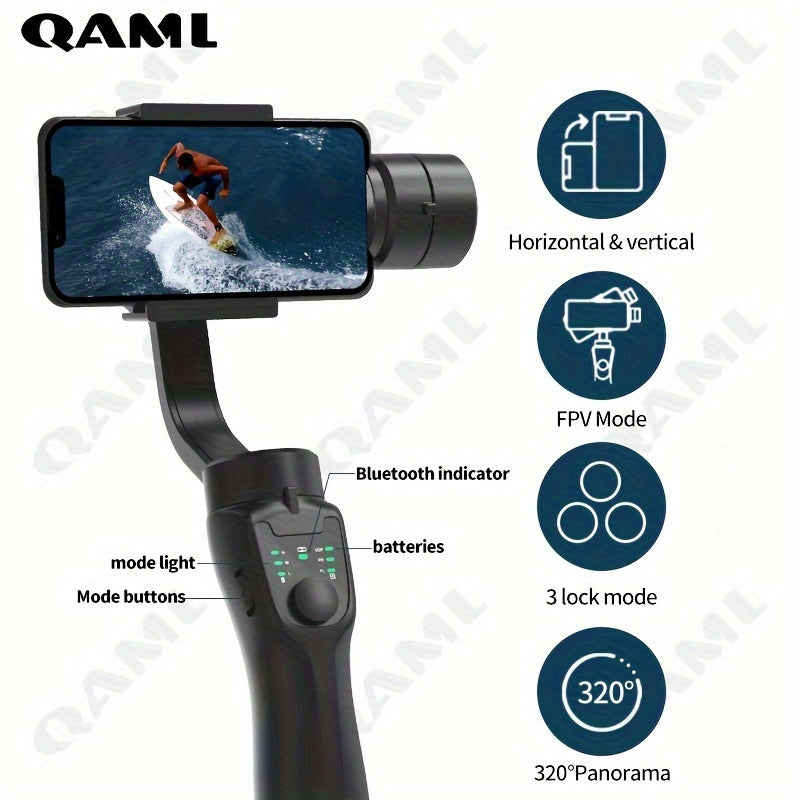 QAML F8 Handheld 3-As Gimbalfoonhouer Anti-skud Video-opname Stabiliseerder vir Xiaomi iPhone Selfoon Slimfoon