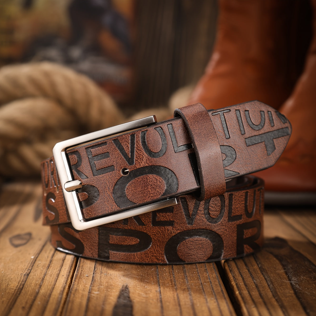 Men'S Sporty Faux Leather Belt with Buckle - "EVOLUTION" Design, Brown, Perfect for Suits, Jeans, and Uniforms, Belt for Clothes