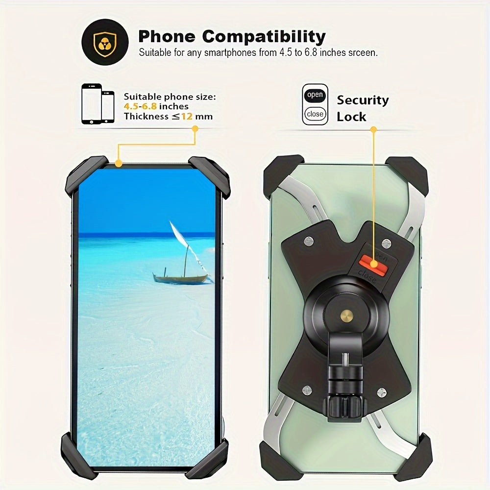 Bike Phone Mount Metal Motorcycle Handlebar Phone Holder Scooter Phone Clamp for 4.0-7.0 Inch Smartphone with 360° Rotation