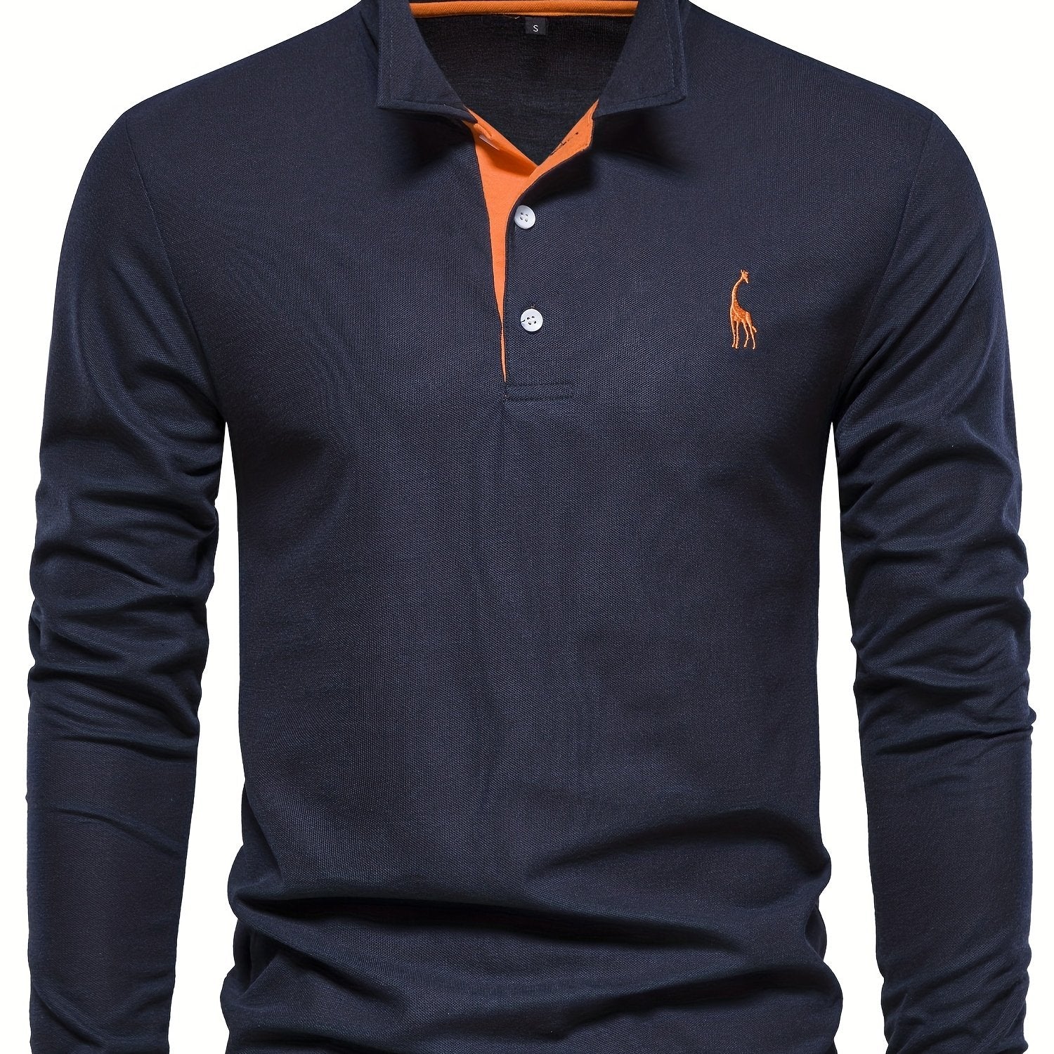 Men's Solid Giraffe Embroidery Long Sleeve Tennis Shirts, Slight Stretch All-match Fashion Men's Top