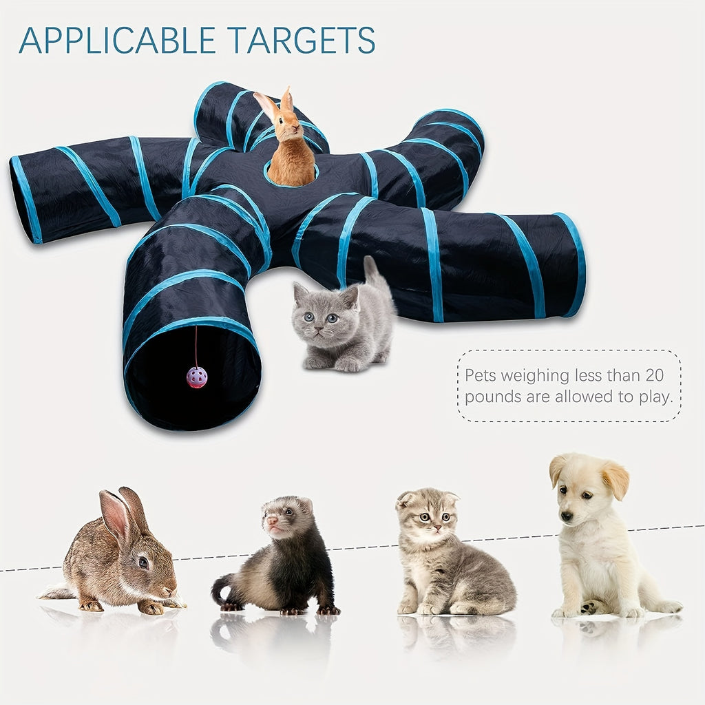 Cat Tunnel for Indoor Cats Large with Play Ball 2/3/4/5 Way Collapsible Interactive Peek Hole Pet Tube Toys for Puppy, Kitty, Kitten, Rabbit