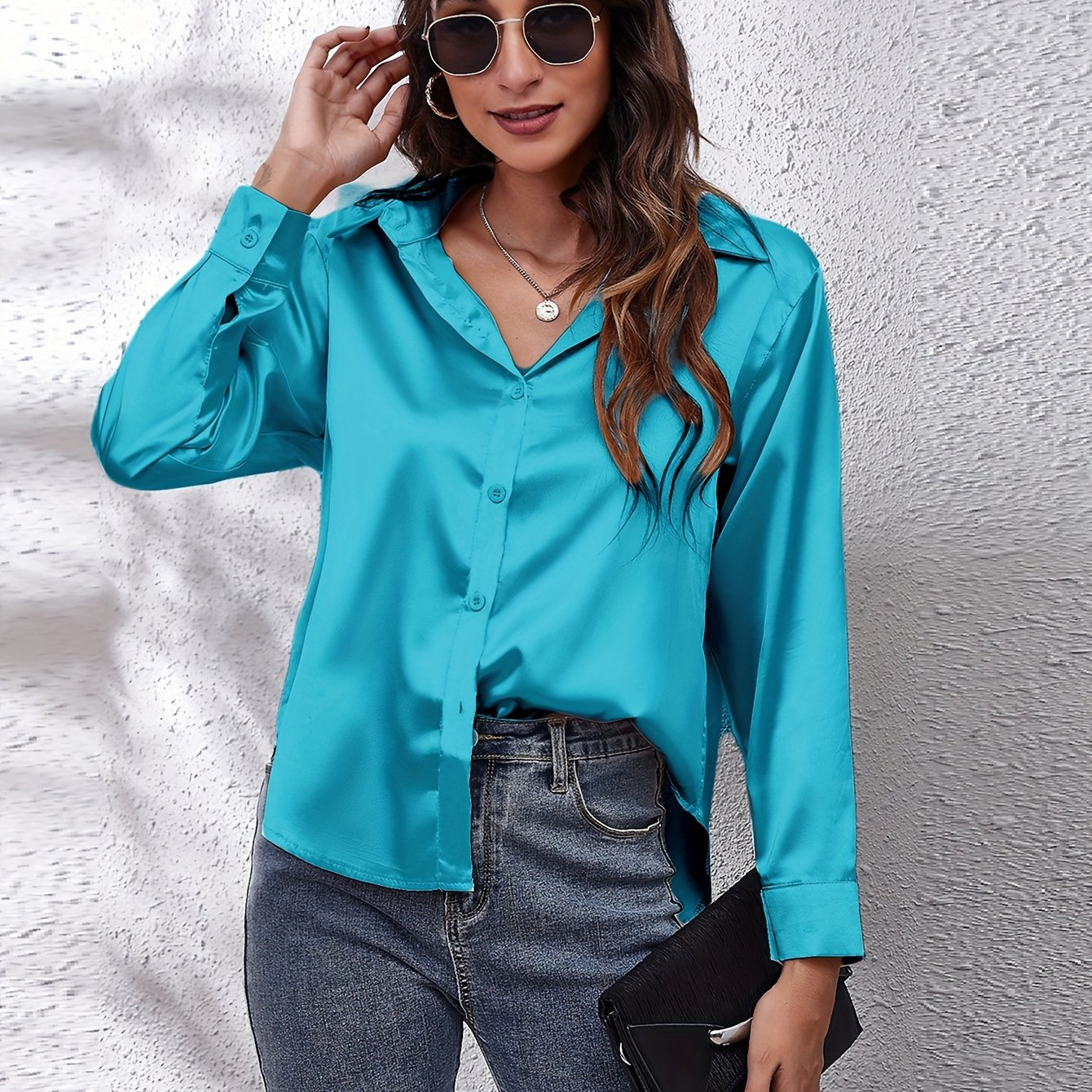 Hot Style In-Kind Shooting Satin Shirt Women'S Satin Imitation Long-Sleeved Shirt New European And American Cross-Border Women'S Clothing