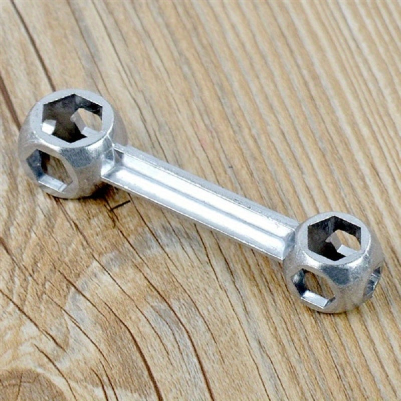 Versatile Bone-Shaped Hex Wrench for Bicycle Repair - Durable Zinc Alloy, Multi-Hole Design, Silvery