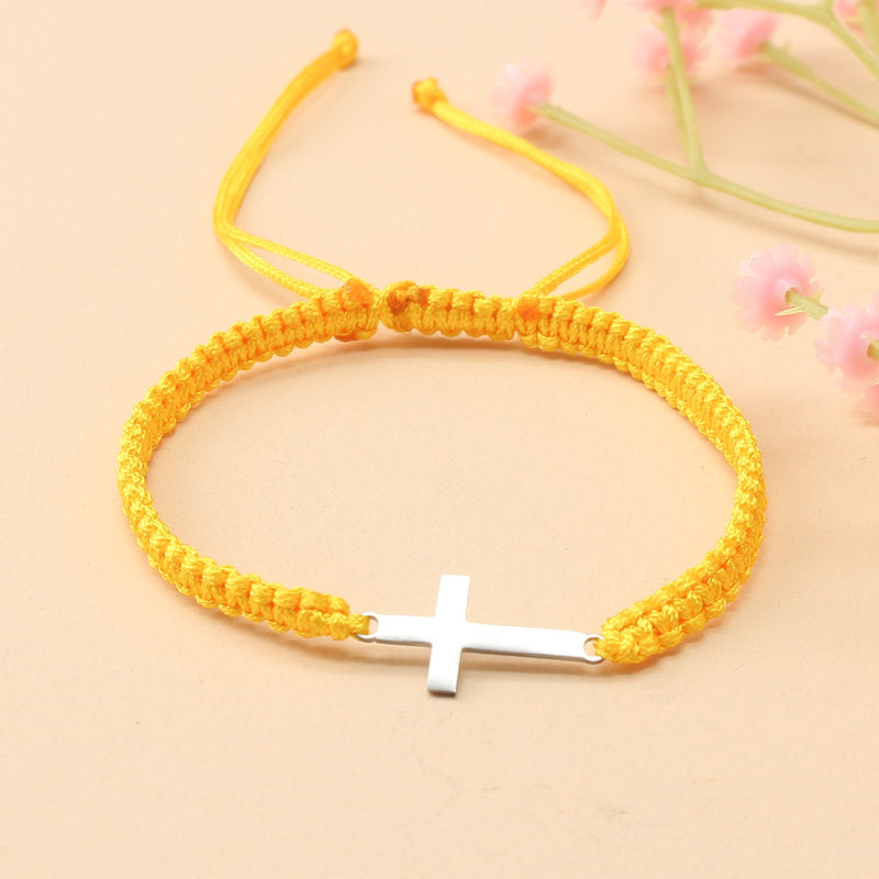 [Steel Cross Bracelet] Stainless Steel Adjustable 1pc Hand Woven Cross Bracelet | Men's Hand Jewelry