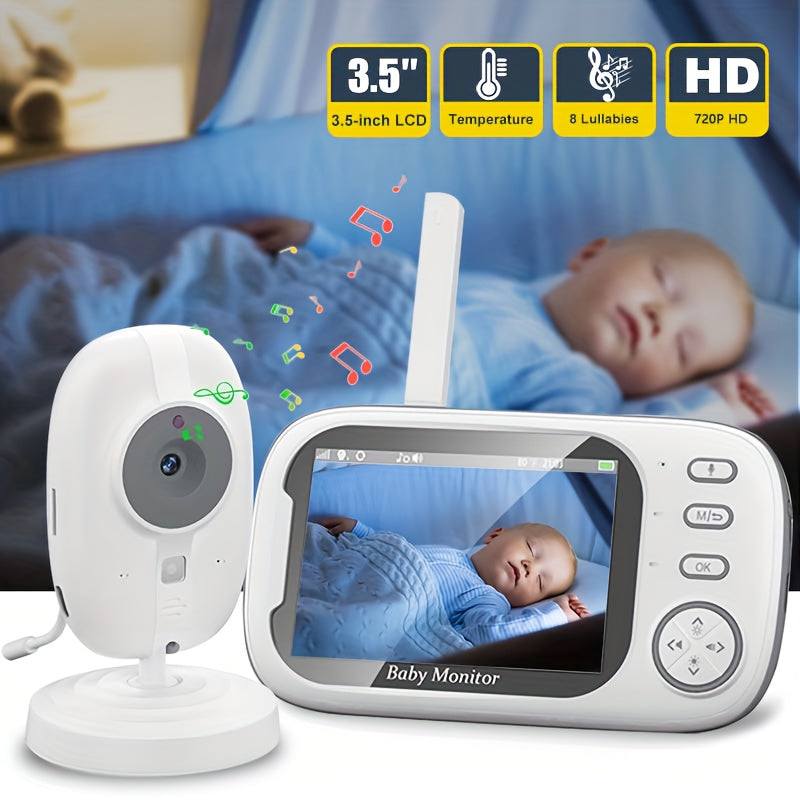720P HD Wireless Monitor with 3.5" LCD Screen, 900ft Range, Auto Night Vision, 2-Way Audio, Temperature Sensor, 8 Soothing Lullabies, USB Rechargeable, Smartphone Compatible, ABS Material, Square Shape, Monitor Camera