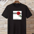 Men's Letter And Rose Graphic Crew Neck T-Shirts, Casual Sport Tees For Spring Summer