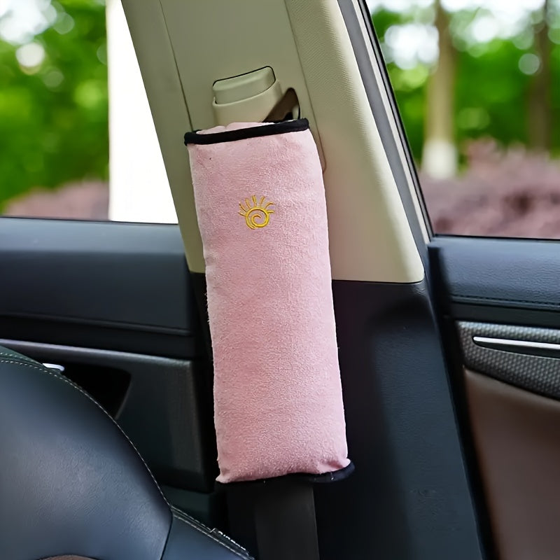 Soft Auto Seat Strap Headrest Neck Support - Car Seat Belt Pillow, Shoulder Pads, Safety Belt Protector Cushion, Comfortable Fabric Material for Enhanced Comfort and Safety, Car Comfort Accessory | Sun Design Pillow | Durable