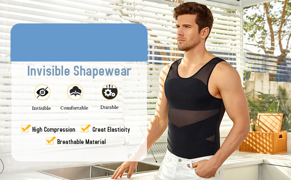SCARBORO Men's Compression Shirt for Body Shaper Slimming Vest Tight Tummy Underwear Tank Top