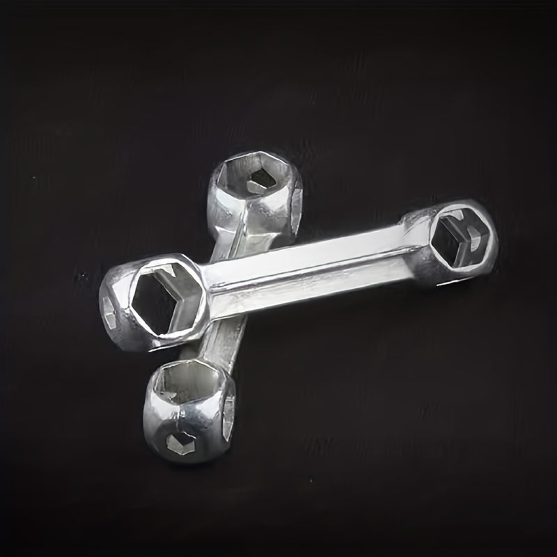 Versatile Bone-Shaped Hex Wrench for Bicycle Repair - Durable Zinc Alloy, Multi-Hole Design, Silvery