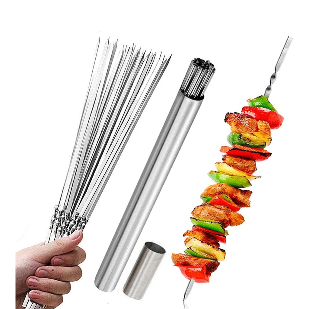 15pcs of Stainless Steel Skewers And 1 Storage Tube for Barbecuing; Reusable Grill Skewers for Shish Kebab And Camping Flat Forks Gadgets