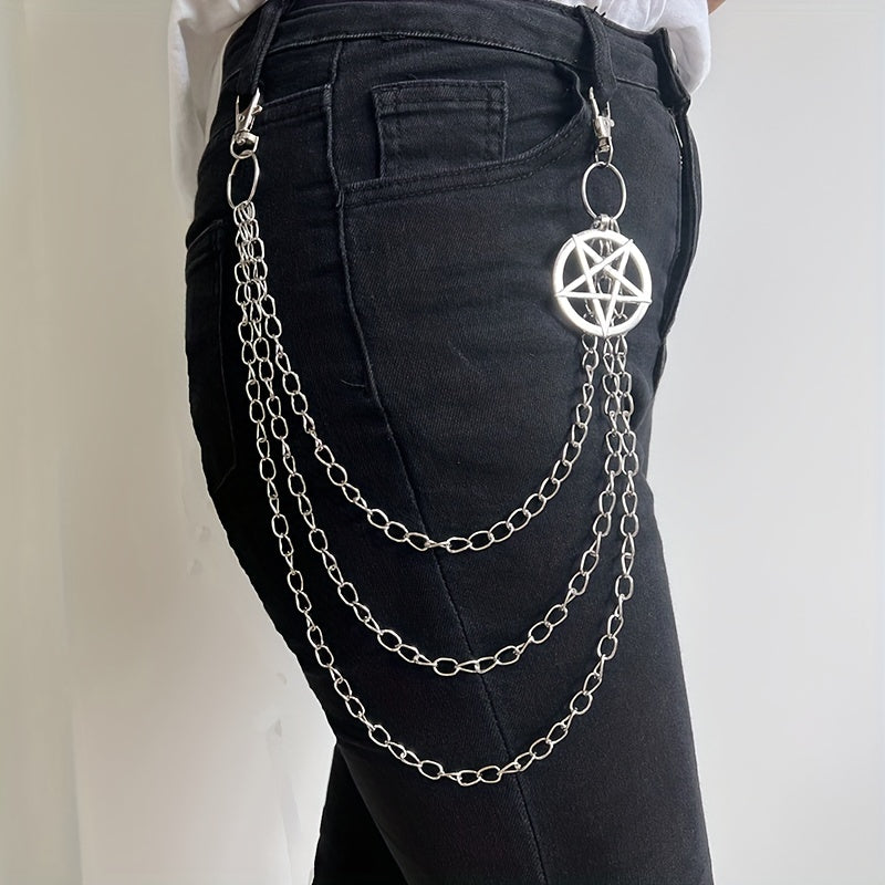Punk Pentagram Pants Jeans Chain Keychains Trouser Biker Chains Harajuku Goth Jewelry Gothic Rock Accessories for Men Women