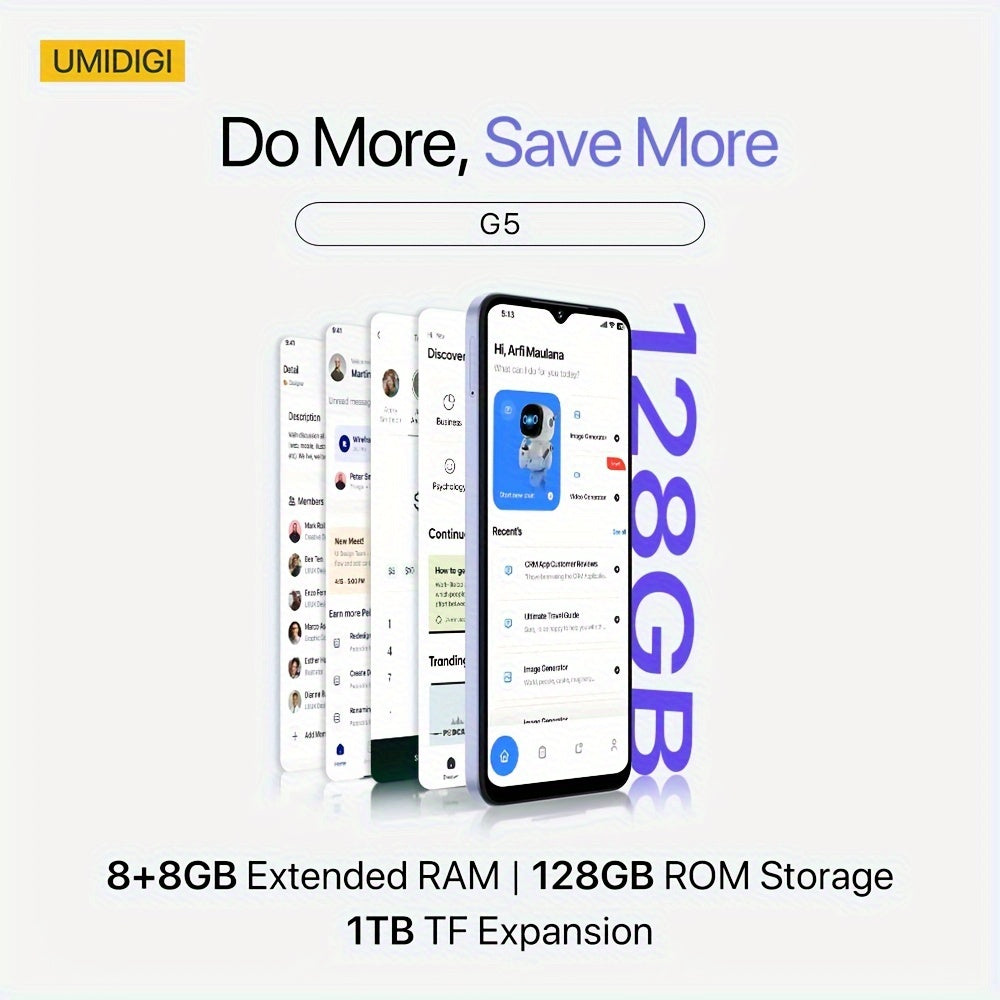 UMIDIGI Entsperrtes Handy, G5 Unisoc T606, 8GB +128GB Android 13 Smartphone Entsperrt Mit 6.6" Vollbild, 50MP+2MP+8MP AI Dreifachkamera, 5000mAh Akku Schnellladung Mobiltelefone