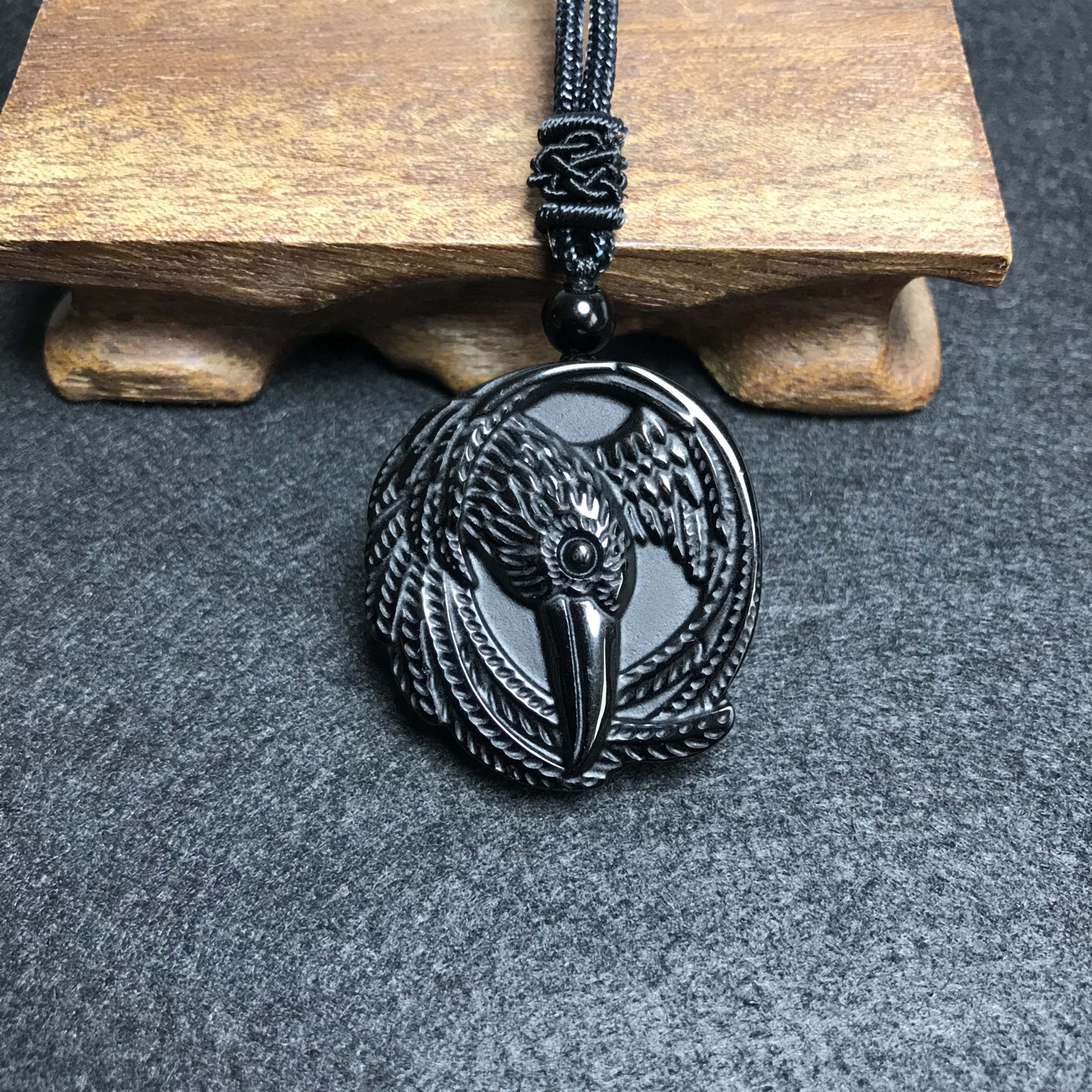 Natural Obsidian Necklace, Raptor Pendant, Crystal Necklace Pendant For Men And Women