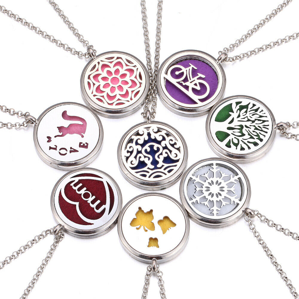 Metal Stainless Steel Pendant Necklace Open Locket Perfume Aroma Essential Oil Diffuser Necklace For Women Girls