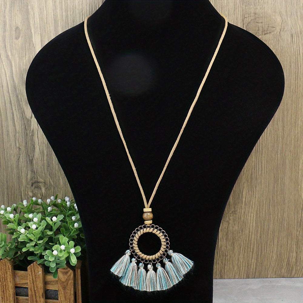 3pcs Ethnic Style Women's Fashion Pendant Necklace Set with Floral Tassel Pendant, Bronze Enamel Drip Zinc Alloy with Glass Rhinestone Inlay, Vintage Necklace