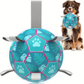 [Interactive Football Dog Toys] Durable Lake Blue Dog Toys Soccer Balls with Straps | Interactive Football for Tug of War | Indoor/Outdoor Puppy Toy for Small/Medium Breed