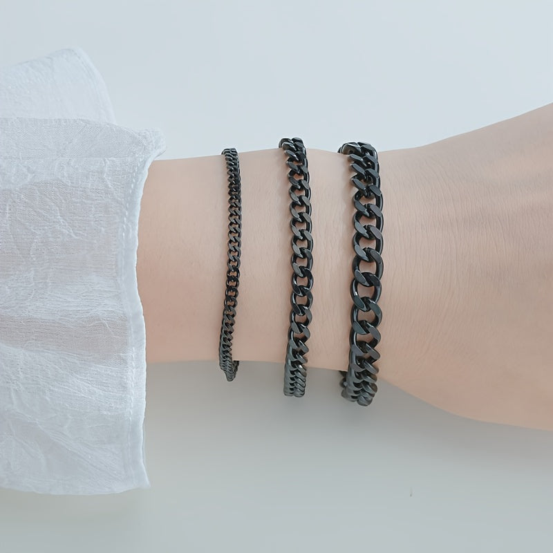 3/5/7/mm Fashion Simple Stainless Steel Cuban Chain Bracelet For Men And Women