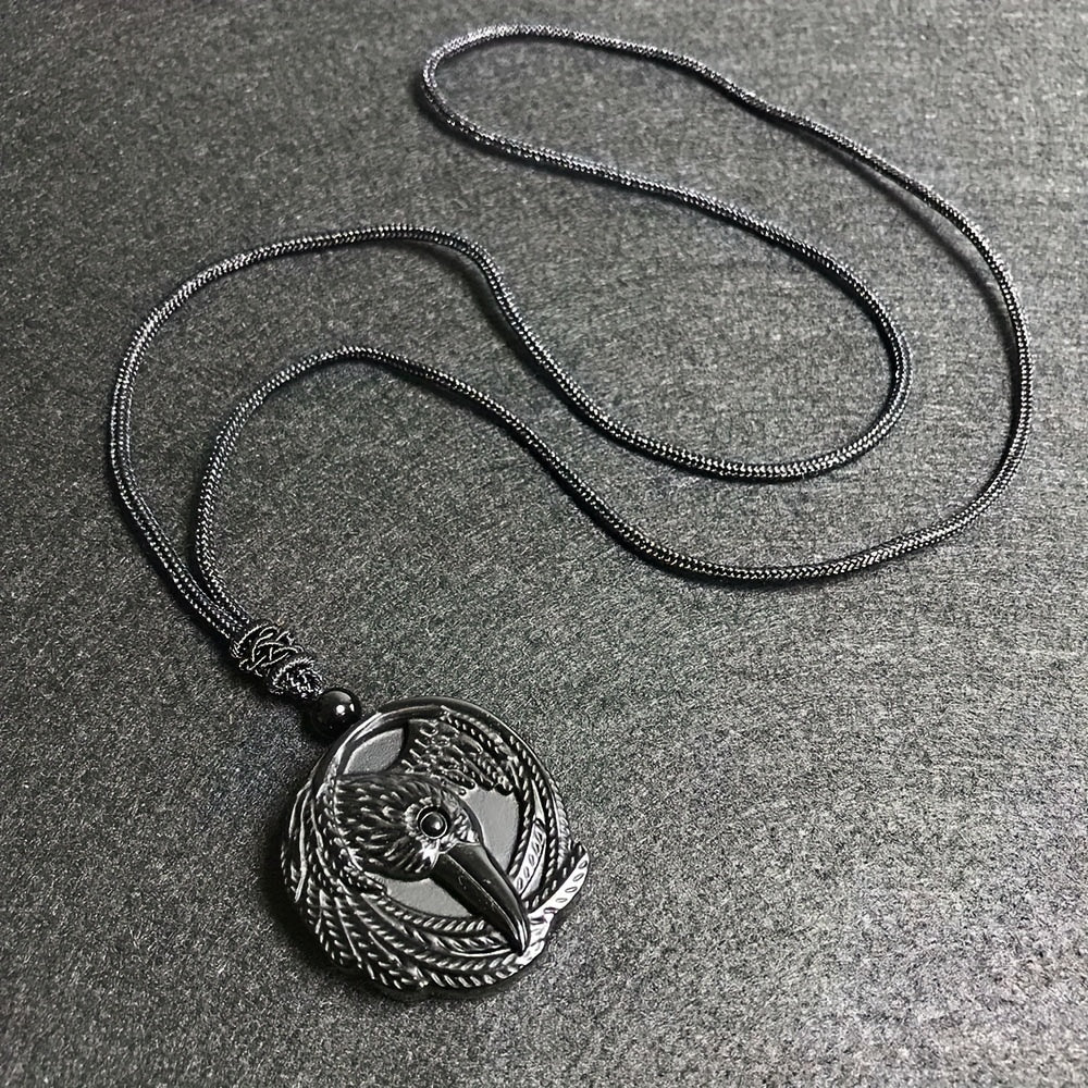Natural Obsidian Necklace, Raptor Pendant, Crystal Necklace Pendant For Men And Women