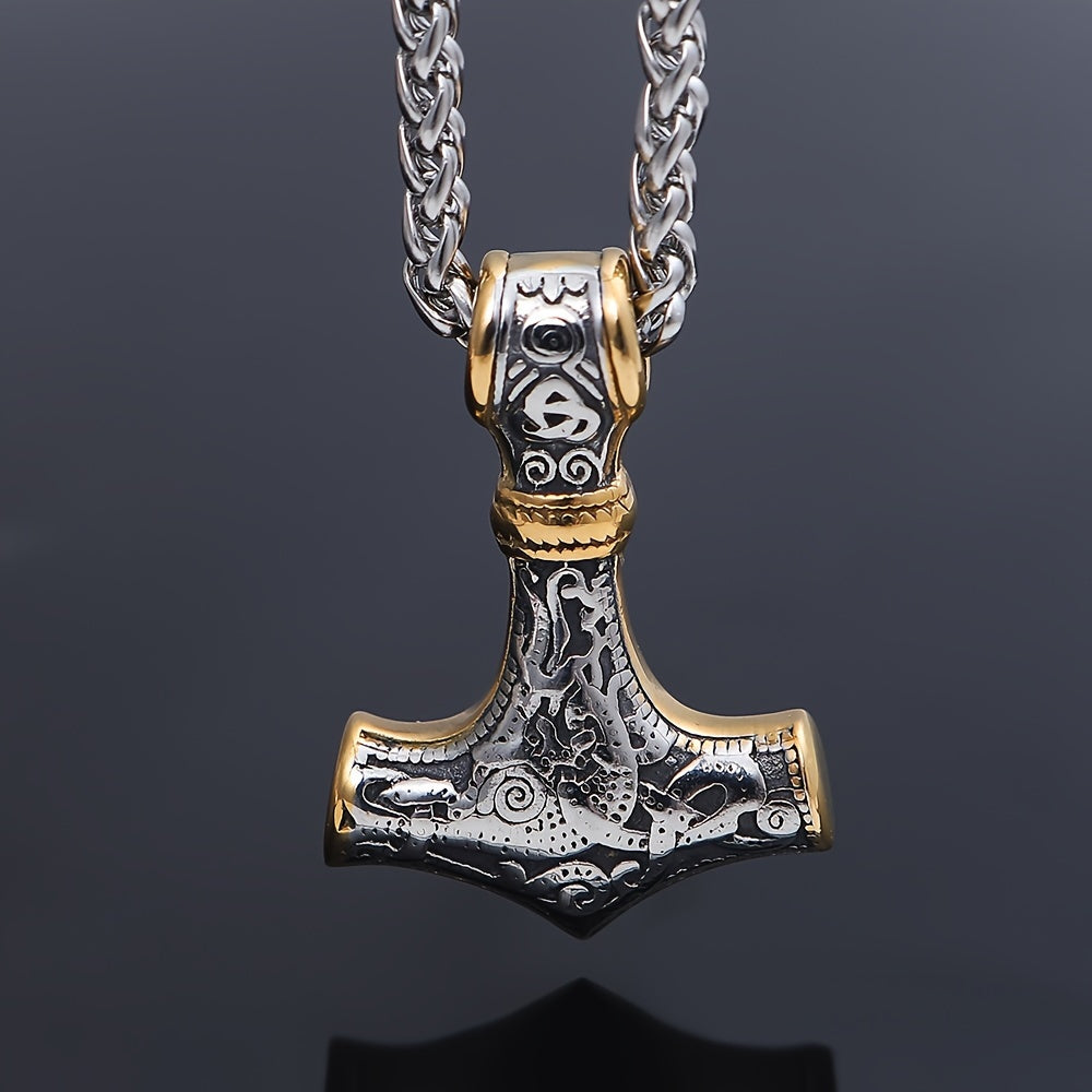 Viking Double Color Hammer Pendant Necklace, Stainless Steel Men's Necklace Viking Jewelry
