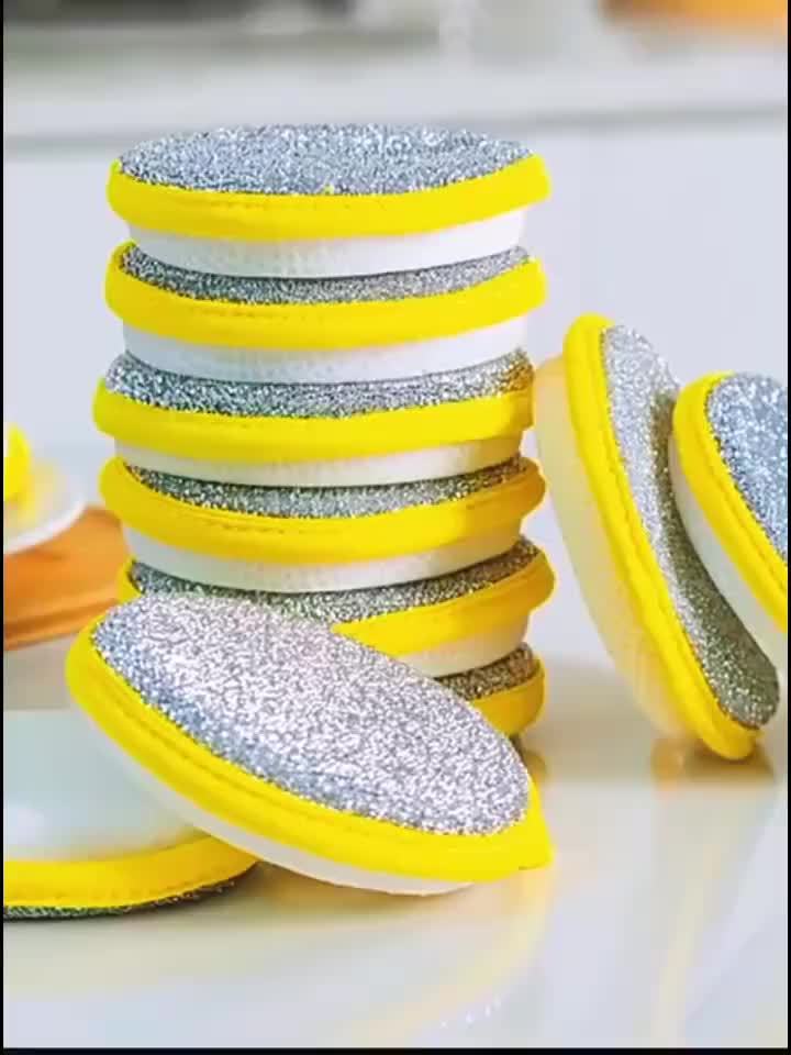 5/10 Stuks Dubbelzijdige Skottelgoedspongies vir Potte en Panne - Moeitelose Kombuisskoonmaak met Duursame Poliësterspongies