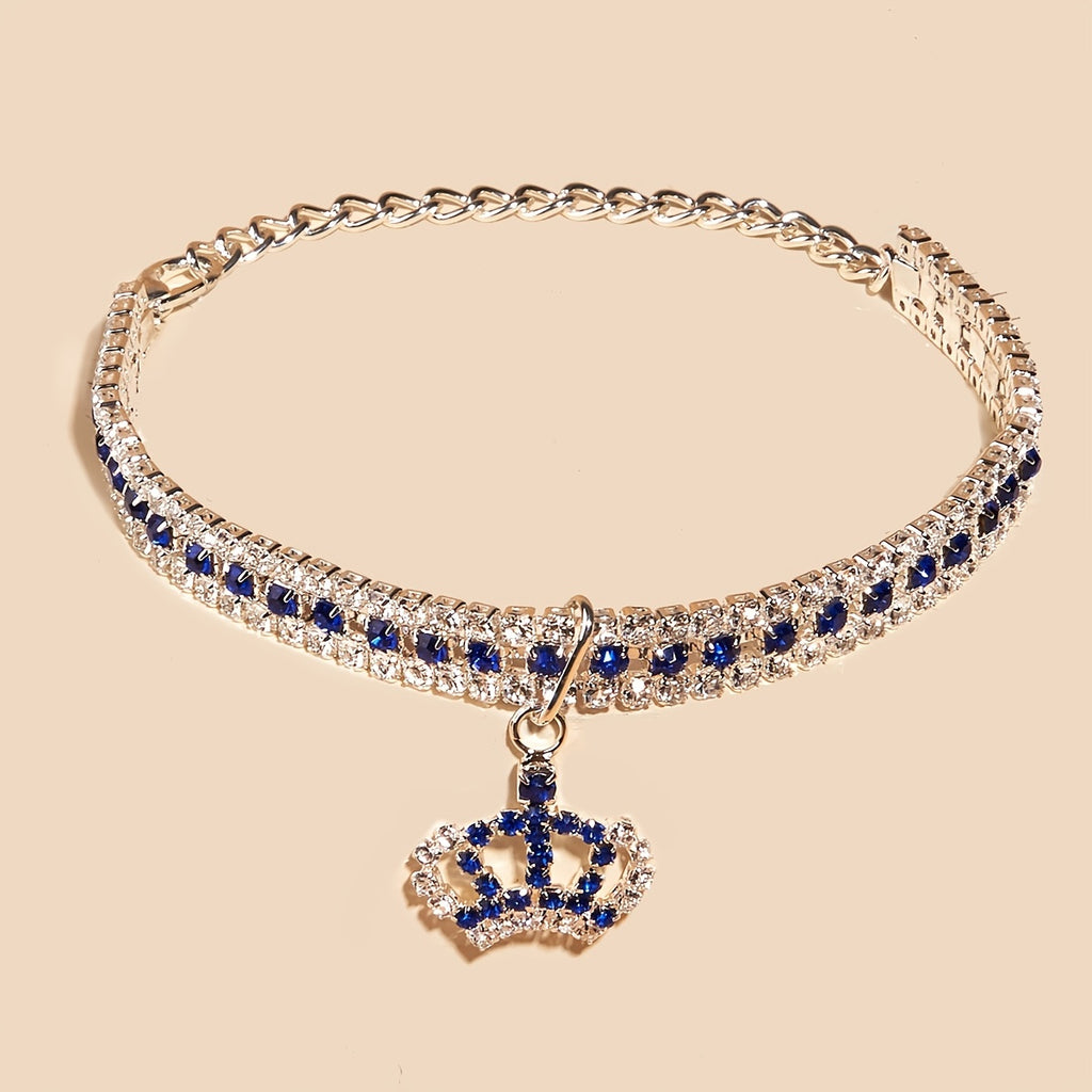 Elegant Pet Rhinestone Crown Pendant Necklace - Sparkling Multicolor Gemstone Accessory for Cats & Dogs, Random Color Selection