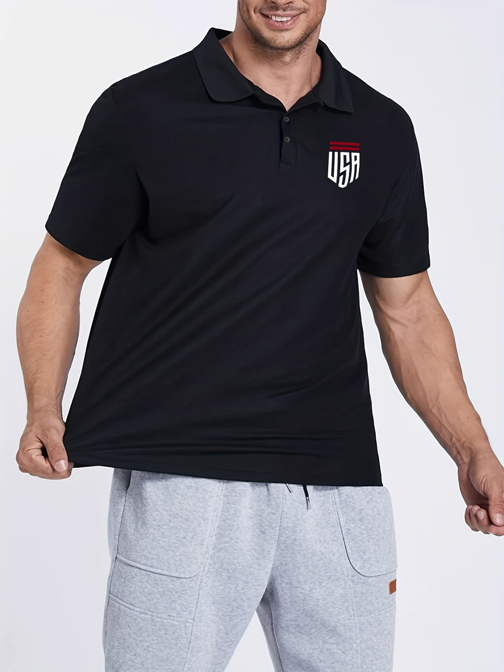 Plus Size Men's Polo Shirts, Small USA Pattern Casual Regular Fit Tops For Both Formal Informal Occasions Business Trip, Men's Clothes