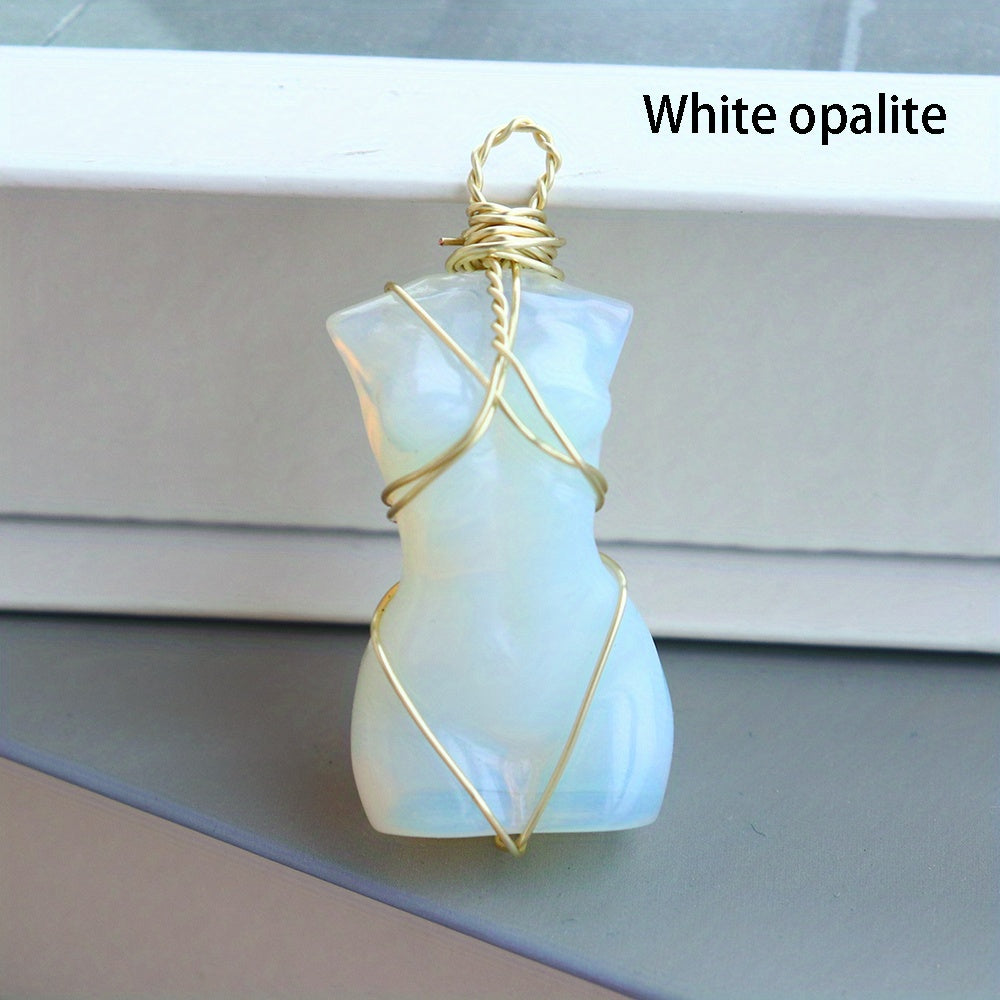 1pc, Natural Quartz Crystal Goddess Pendant Necklace - Perfect Gift for Women, Brides, and Engagements