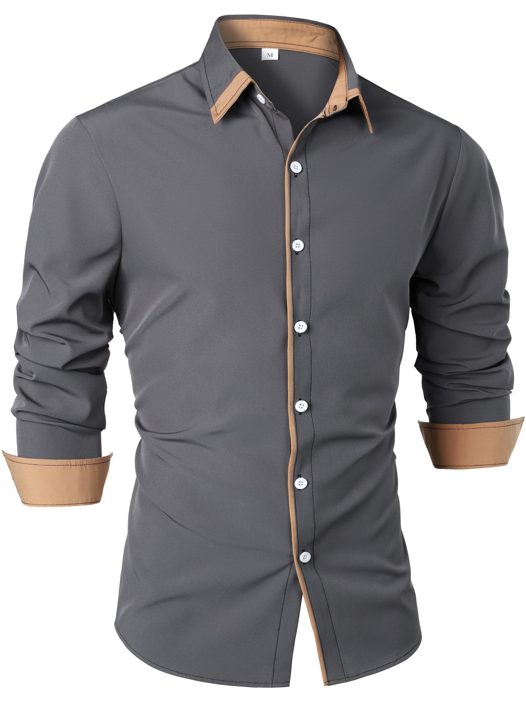 Men's Statement Trim Casual Trim Contrast Color Long Sleeve Shirt