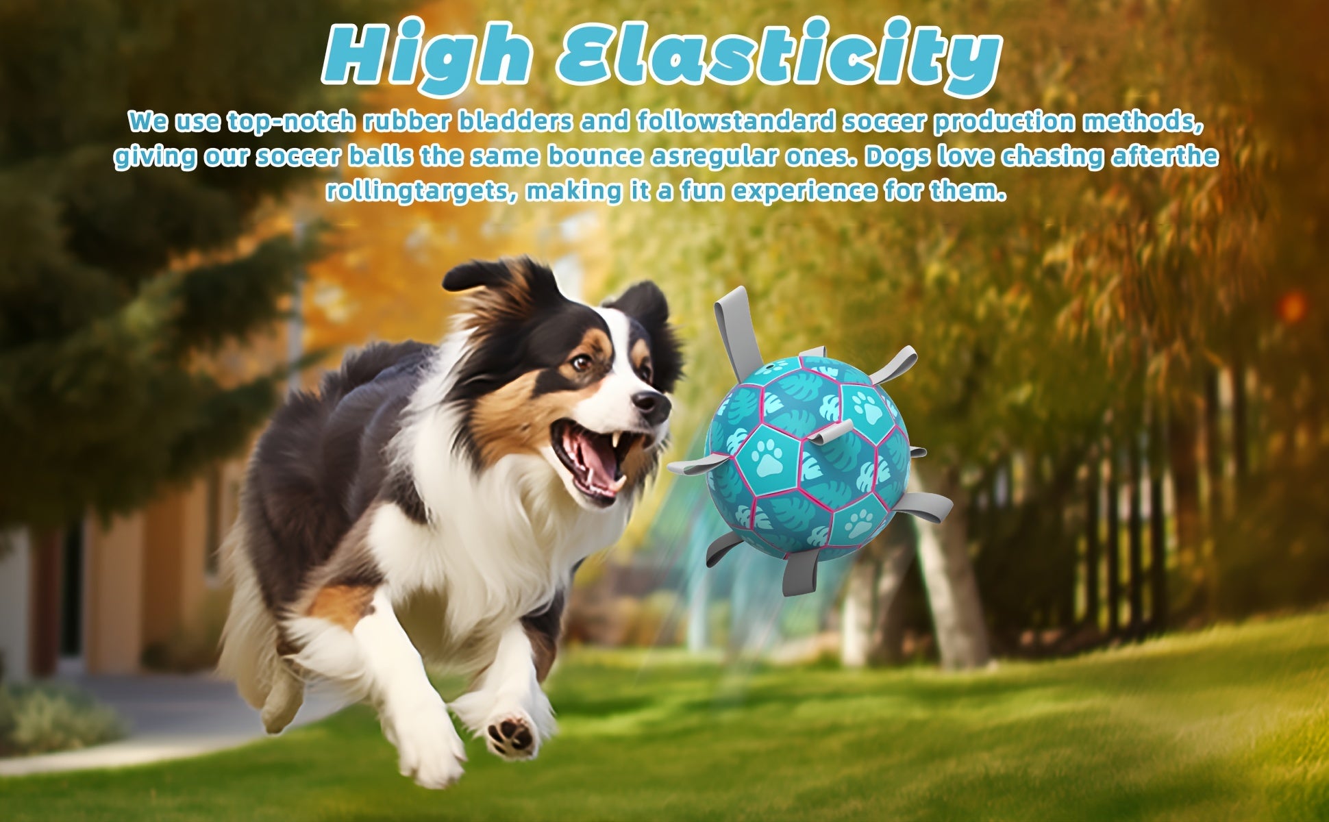 [Interactive Football Dog Toys] Durable Lake Blue Dog Toys Soccer Balls with Straps | Interactive Football for Tug of War | Indoor/Outdoor Puppy Toy for Small/Medium Breed