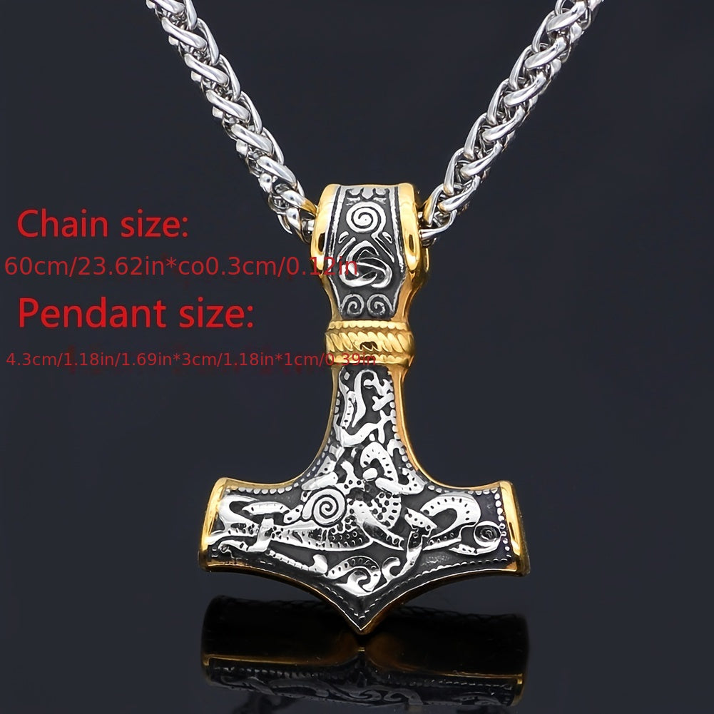 Viking Double Color Hammer Pendant Necklace, Stainless Steel Men's Necklace Viking Jewelry