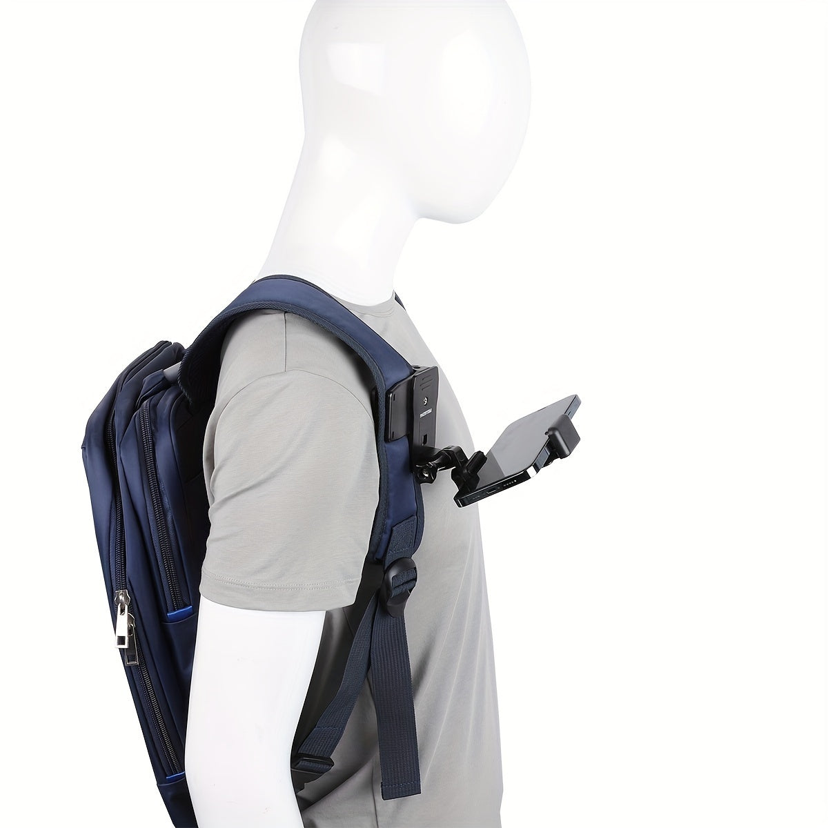 Adjustable ABS Shoulder Mount Clip for Smartphone Recording, First-Person View Outdoor Vlogging and Live Streaming Holder for Backpack Strap