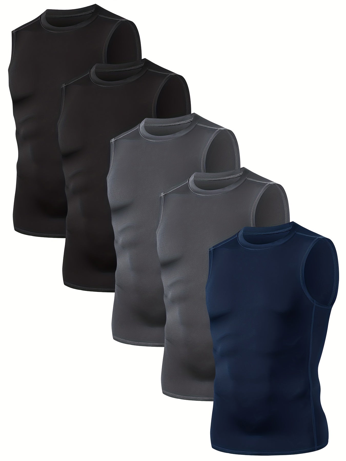 [5-Pack Athletic Shirts] TELALEO 5-Pack Men's Athletic Compression Shirts | Sleeveless Workout Tank Tops for Running, Basketball & Outdoor Activities, Breathable & Supportive Design, Black, White, Red, Blue