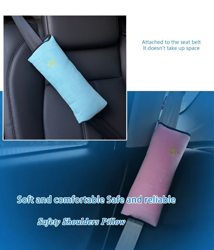 Soft Auto Seat Strap Headrest Neck Support - Car Seat Belt Pillow, Shoulder Pads, Safety Belt Protector Cushion, Comfortable Fabric Material for Enhanced Comfort and Safety, Car Comfort Accessory | Sun Design Pillow | Durable