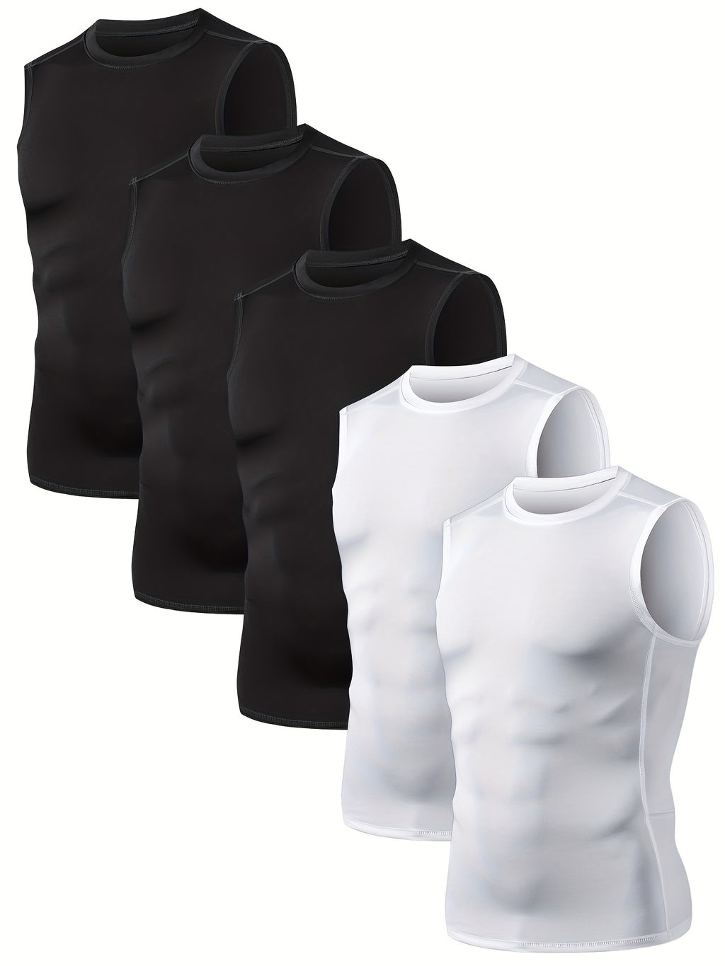[5-Pack Athletic Shirts] TELALEO 5-Pack Men's Athletic Compression Shirts | Sleeveless Workout Tank Tops for Running, Basketball & Outdoor Activities, Breathable & Supportive Design, Black, White, Red, Blue