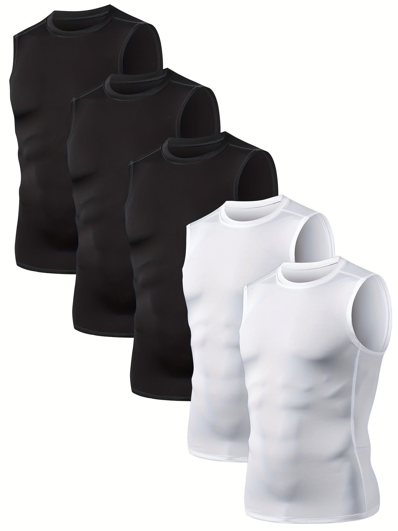 [5-Pack Athletic Shirts] TELALEO 5-Pack Men's Athletic Compression Shirts | Sleeveless Workout Tank Tops for Running, Basketball & Outdoor Activities, Breathable & Supportive Design, Black, White, Red, Blue