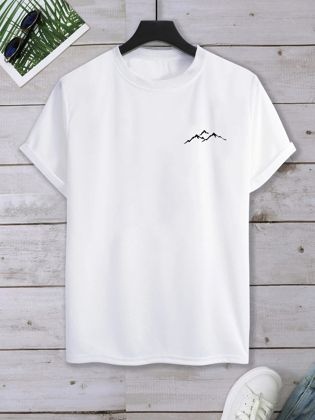 Plus Size Mountain Men's Casual Trendy Graphic Print Comfortable Crew Neck Short Sleeve T-shirts, Summer Oversized Loose Tees