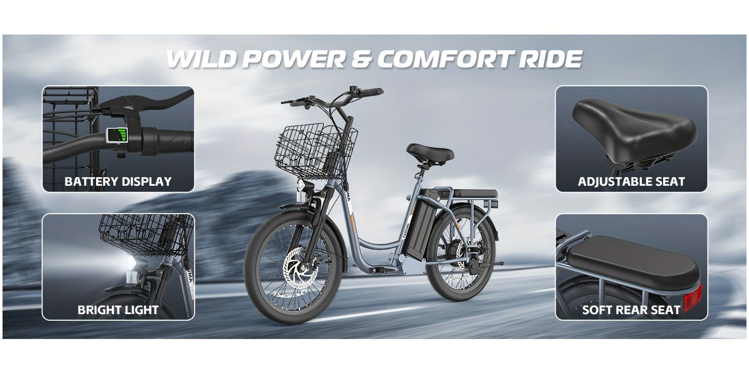 [Electric Scooter, 500W] 500W Electric Scooter, 48V Removable Lithium Battery, Max Range 25 Miles, 20MPH with Seat, with Basket, with Rear Seat, Rear Seat Max Load 110lbs, Shock Absorption, Christmas and New Year Birthday Gif
