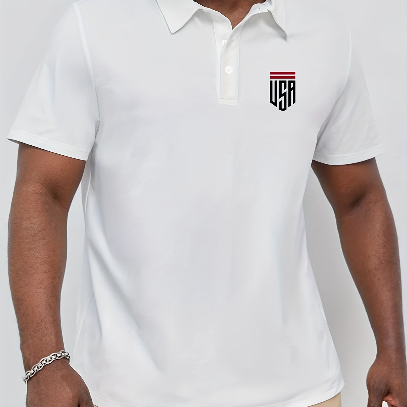 Plus Size Men's Polo Shirts, Small USA Pattern Casual Regular Fit Tops For Both Formal Informal Occasions Business Trip, Men's Clothes
