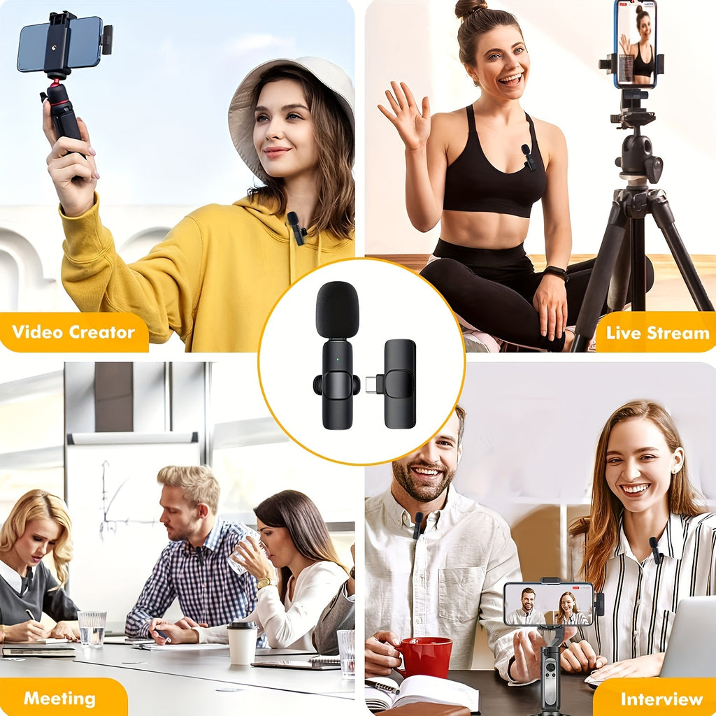 Professional Wireless Microphone, Smartphone, Laptop, Wireless Omnidirectional Condenser Recording Microphone, for Interviews, Video Podcasts, Video Logs, New Year Gift for Him
