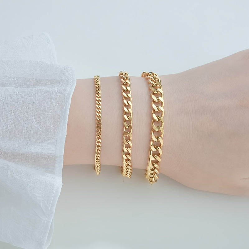 3/5/7/mm Fashion Simple Stainless Steel Cuban Chain Bracelet For Men And Women